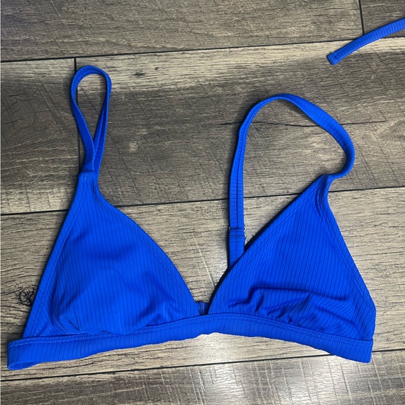 blue ribbed, tie bottom bikini set - Picture 3 of 5